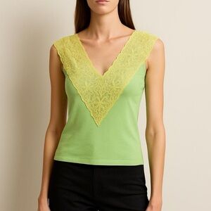 Nicole Miller Green Lace Fairycore Cami Top Size Large